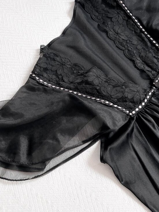 Vintage Slumber Suzy Black Floor Length Lingerie Cape/Robe - Picture 2 of 6